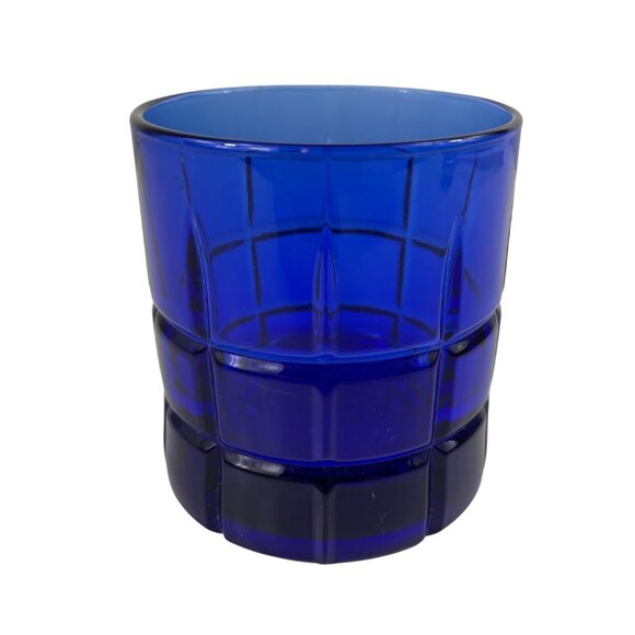 Anchor Hocking Cobalt Blue Tartan Rocks Old Fashioned Lowball Glass - Picture 4 of 10